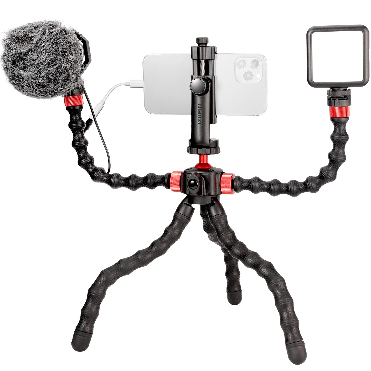 Ulanzi 2810 Smartphone Vlog Kit Set (Gorilla Tripod, Microphone, Fill Light, Phone / Shock Mount, Windscreens) for Filmmaking Livestream Video Content