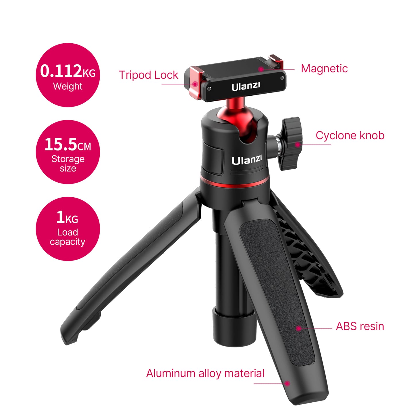 Ulanzi MT-50 Extendable Magnetic Tripod Portable Selfie Stick for DJI Osmo Action 2 Camera with Quick Release, 1kg Load Capacity, 360 Rotatable Ball Head