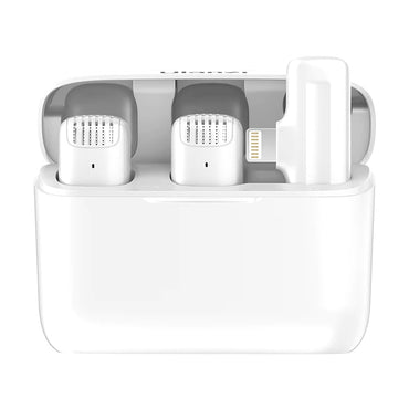 [CLEARANCE] Ulanzi J12 Wireless 800mAh Lavalier Lapel Microphone System w/ USB-C Connector with Charging Case, LED Indicators, 65ft Transmission Distance and Intelligent De-Noise Function Plug & Play for Mobile Devices (White) | 3096