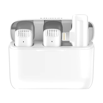 [CLEARANCE] Ulanzi J12 Wireless 800mAh Lavalier Lapel Microphone System w/ USB-C Connector with Charging Case, LED Indicators, 65ft Transmission Distance and Intelligent De-Noise Function Plug & Play for Mobile Devices (White) | 3096