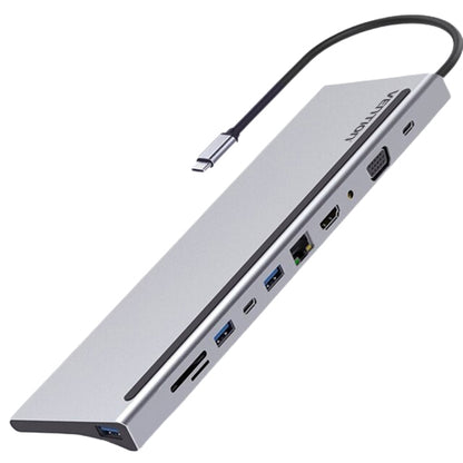 [CLEARANCE] Vention 11-in-1 Multifunctional Docking Station USB-C Male to Female 4K HDMI, VGA, USB 3.1 / 2.0 / Type-C, RJ45, SD/TF, TRRS 3.5mm, PD Adapter | THTHC
