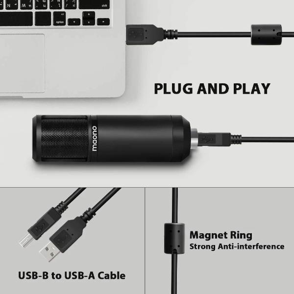 Maono Plug and Play Large Diaphragm USB Condenser Cardioid Microphone Set with Boom Arm Stand for Podcasting, Recording, Youtube, Gaming and Streaming | AU-PM430 PM430