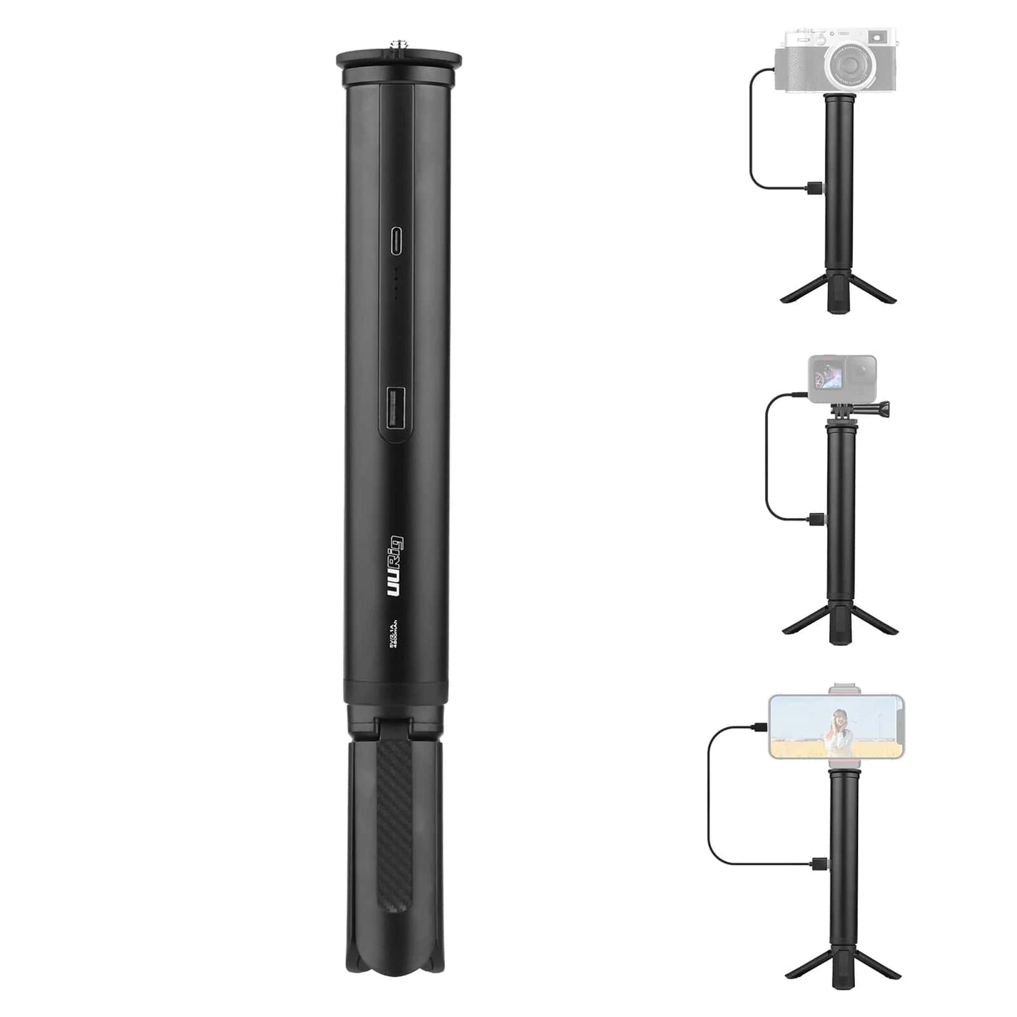 UURig by Ulanzi Selfie Stick Tripod for Cameras and Action Cams with 5V/2.1A Power Bank and GoPro Mount Adapter for Photography and Vlogging (5000mAh)