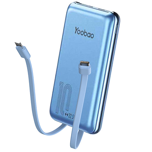 Yoobao LC3 10000mAh Powerbank PD20W Power Delivery with Built-in 22.5W Fast Charging USB Type C and Lightning Cable (Blue)