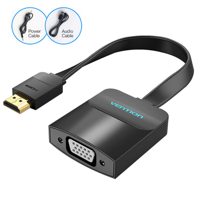 [CLEARANCE] Vention HDMI Male to VGA Female 1080p 60Hz with Female Micro USB and Audio Port Flat Gold Plated (ACI/ACK) 0.15M HD Video Converter for TV, Laptops, PC, Projectors, Smart Box, and PlayStation