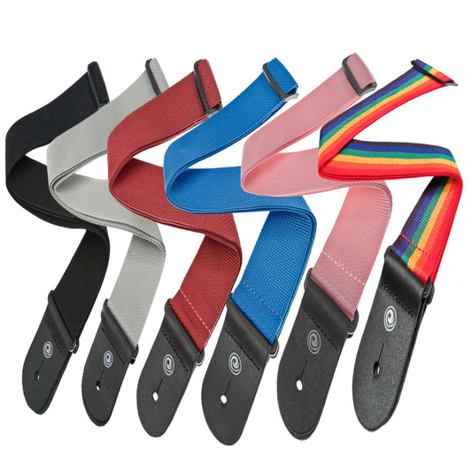 Planet Waves 39" x 69" Polypropylene 2" Guitar Strap with Strong and Secure Leather Ends (Black, Red, Blue, Silver, Pink, Rainbow) | PWS