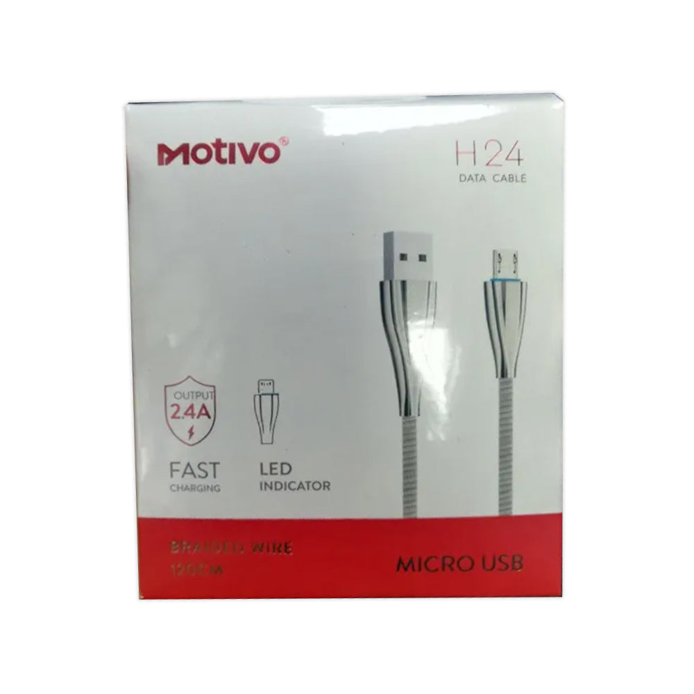Motivo H24 USB-A 2.0 Male to Micro USB Male 1.2M 2.4A Fast Charging Data Cord Cable with Braided Wire, 480Mbps Transfer Speed & LED Light Indicator for Smartphones 1.2-Meters (Blue, Pink)