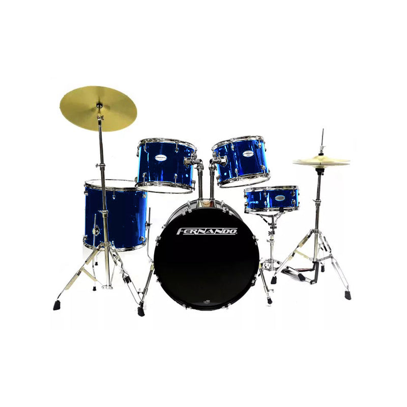 [CLEARANCE] Fernando 5-Piece Complete Drum Kit with Cymbals Stands and Accessories (Black, Silver, Wine Red, Blue) | JBP1765