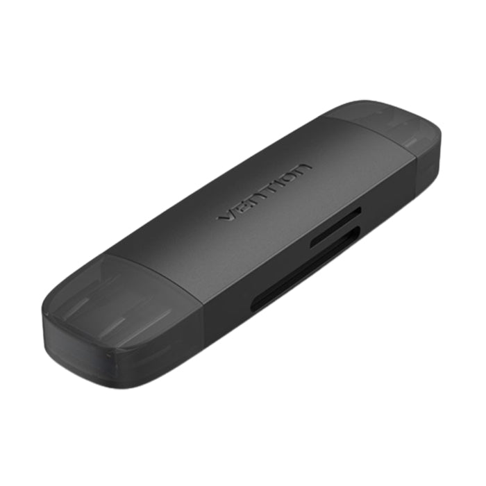 Vention 2-in-1 Type-C and USB 3.0 SD and TF Card Reader 5Gbps 100MB/s for Laptop, TV, Computer (Black, Gray)
