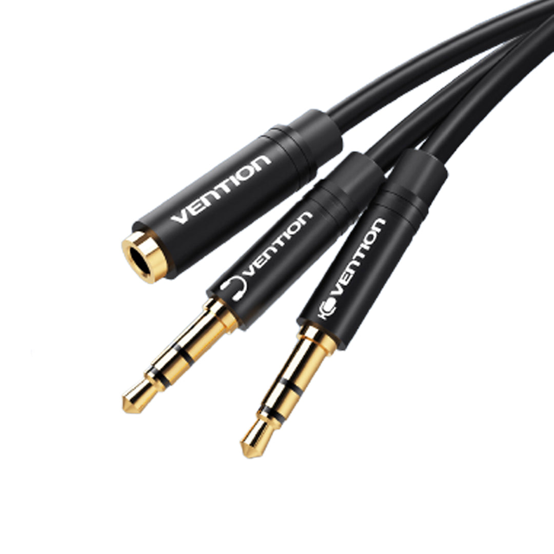 Vention AUX 3.5mm Dual Male OMTP/CTIA to AUX 3.5mm Female 0.3-Meter Gold Plated (BBUBY) Audio Cable for PC, Laptop, Earphones, Mobile Phones