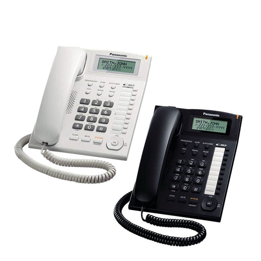 Panasonic Integrated Corded Telephone with One-Touch Dialer Stations, Navigation Keys, Redial Memory and Hands Free Speakerphone Function (Black, White) | KX-TS880