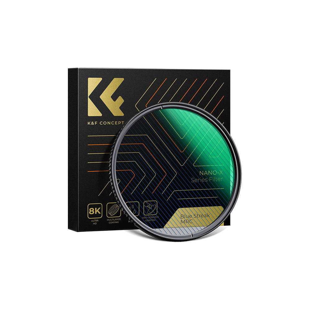 CLEARANCE SALE K&F Concept Nano X Series Blue Streak Multi-Layer Coating Lens Filter Ultra-Clear (2mm) Waterproof, Anti Scratch, and Anti-Reflection (49mm 52mm 55mm 58mm 62mm 67mm 72mm 77mm 82mm)