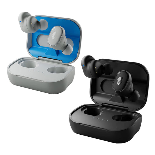 Skullcandy Grind True Wireless Earbuds Bluetooth 5.2 Earphones with 40 Hours Total Battery Life, IP55 Water Resistance, Skull-iQ Smart Feature & Tile Finding Technology and Hands Free Voice Controls (True Black, Light Grey/Blue)