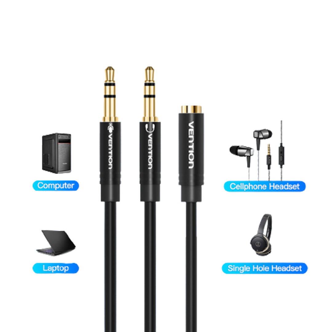 Vention AUX 3.5mm Dual Male OMTP CTIA to AUX 3.5mm Female 0.3 Meter Gold Plated BBUBY Audio Cable for PC Laptop Earphones Mobile Phones