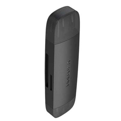 Vention 2-in-1 Type-C and USB 3.0 SD and TF Card Reader 5Gbps 100MB/s for Laptop, TV, Computer (Black, Gray)