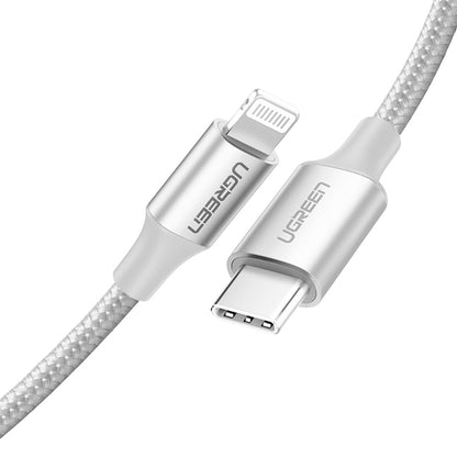 [CLEARANCE] UGREEN USB-C to Lightning Cable 3A Fast Charging Cable Aluminum Braided Shell (2M) (Silver) |70525