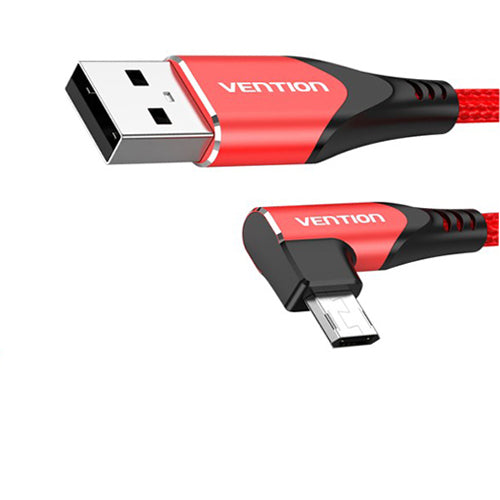 Vention USB 2.0 to Micro-B Cotton Braided Right Angle Cable 90 Degree Cord for Smartphones (Red) (1M, 1.5M, 2M)