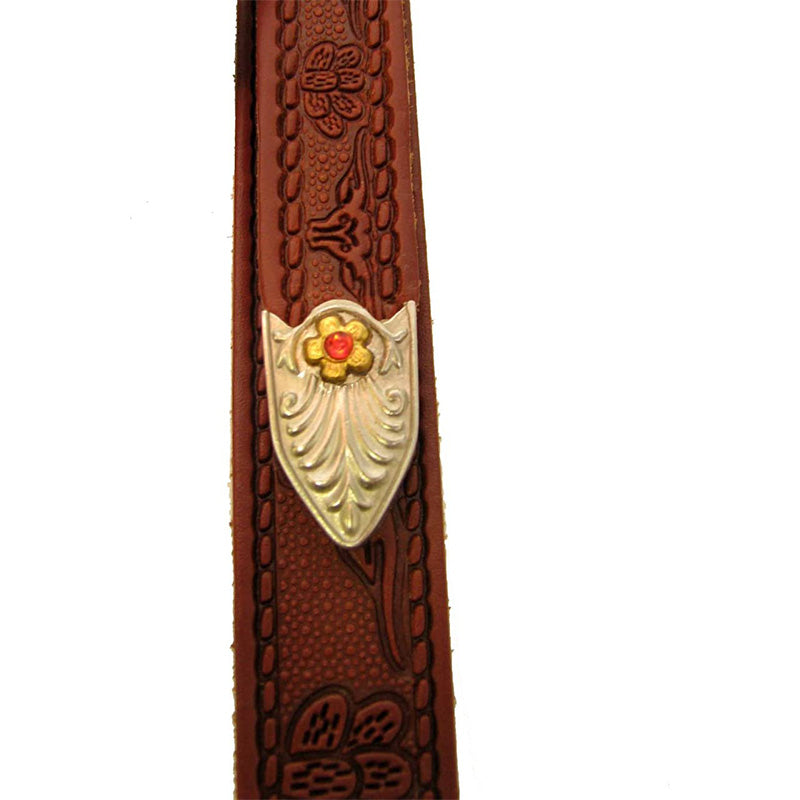 Gretsch Vintage Tooled Guitar Leather Strap Adjustable 49" to 56" with Jeweled Buckles (Walnut, Black)