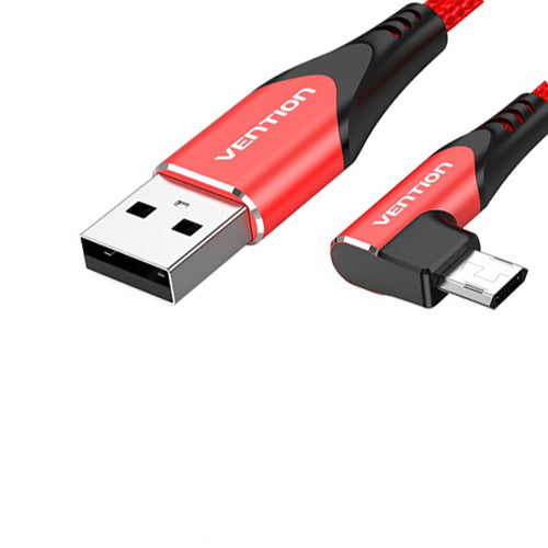 Vention USB 2.0 to Micro-B Cotton Braided Right Angle Cable 90 Degree Cord for Smartphones (Red) (1M, 1.5M, 2M)