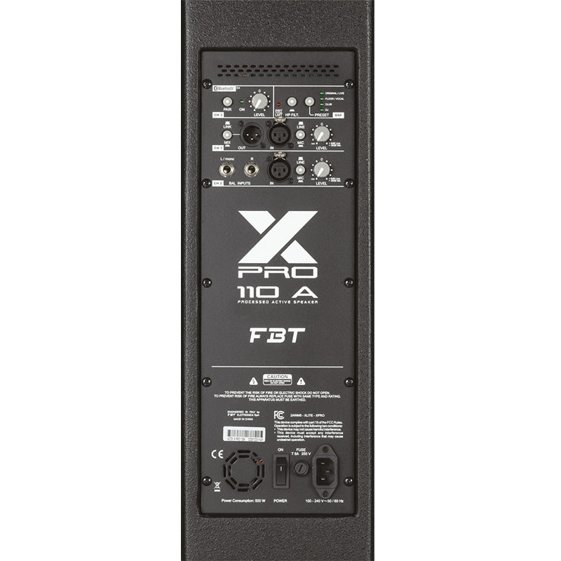 FBT X-Pro 110A 10" Active Speaker 2-Way 1200/300W with Built-in 3 Channel Mixer with Bluetooth, DSP and App Control
