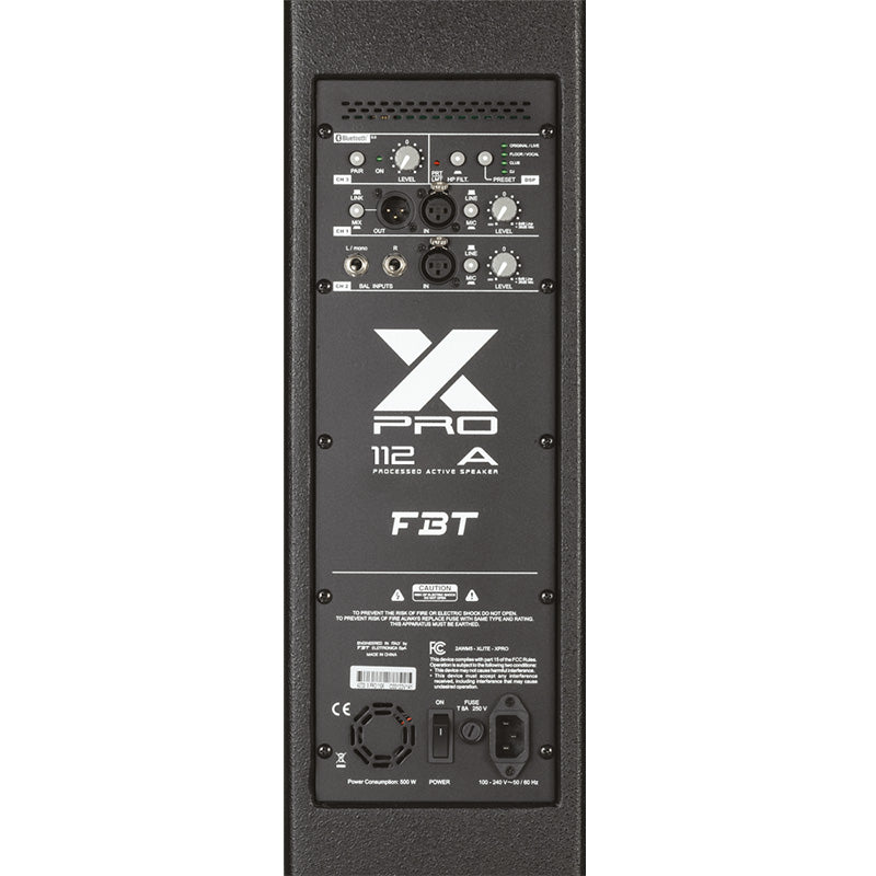 FBT X-Pro 112A 12" 1200/300W 2-Way Active Speaker then Built-in 3 Channel Mixer with Bluetooth, DSP