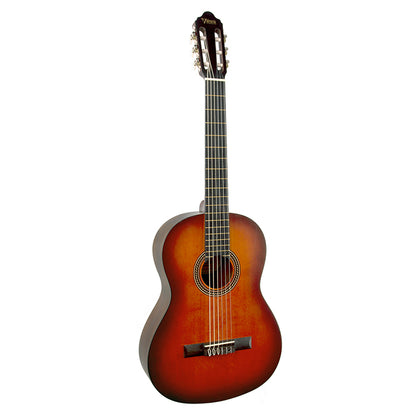 Valencia 200 Series Classical Full Size Acoustic Guitar with 6-String Nylon, 19 Frets Right-Handed for Student Musicians, Beginner Players (Classic Sunburst, Transparent Wine Red) | VC204CSB, VC204TWR