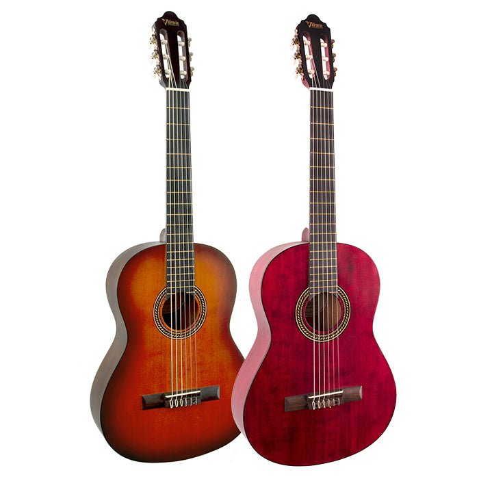 Valencia 200 Series Classical Full Size Acoustic Guitar with 6-String Nylon, 19 Frets Right-Handed for Student Musicians, Beginner Players (Classic Sunburst, Transparent Wine Red) | VC204CSB, VC204TWR