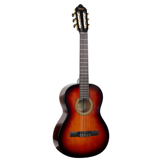 Valencia 260 Series Classical Full Size Acoustic Guitar Classic Sunburst with High Gloss Finish, 6-String Nylon 19 Frets Right-Handed for Student Musicians, Beginner Players | VC264CSB