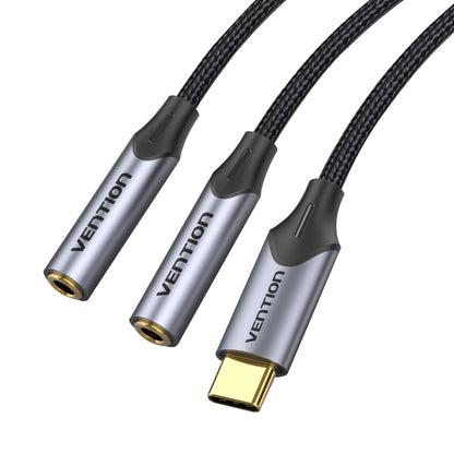 [CLEARANCE] Vention USB Gold Plated Type-C Male to Dual 3.5mm OMTP/CTIA Female 0.3-Meter Braided Audio Jack Adapter for Smartphones, Laptops, Tablets | BGNHY