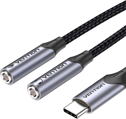 [CLEARANCE] Vention USB Nickel Plated Type-C Male to Dual TRS 3.5mm Female 0.3-Meter Braided Audio & Mic Jack Splitter Cable for Smartphones, Laptops, Tablets | BGPHY