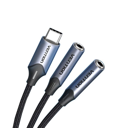 [CLEARANCE] Vention USB Nickel Plated Type-C Male to Dual TRS 3.5mm Female 0.3-Meter Braided Audio & Mic Jack Splitter Cable for Smartphones, Laptops, Tablets | BGPHY