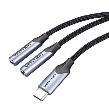 [CLEARANCE] Vention USB Nickel Plated Type-C Male to Dual TRS 3.5mm Female 0.3-Meter Braided Audio & Mic Jack Splitter Cable for Smartphones, Laptops, Tablets | BGPHY