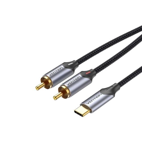 Vention USB-C Male to 2-Male RCA Cable Type-C Audio Cord (BGUH) for Computer, Smartphone, Stereos (Available in 0.5M, 1M, 1.5M, 2M, 3M)