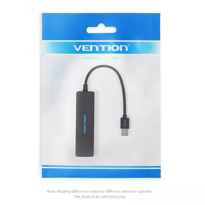 Vention 4-Port High Speed USB 3.0 Nickel Plated 0.15-Meter Hub with 5Gbps Transfer Speed and LED Indicator for Keyboards, Mouse, Flash Drive | CHKBB