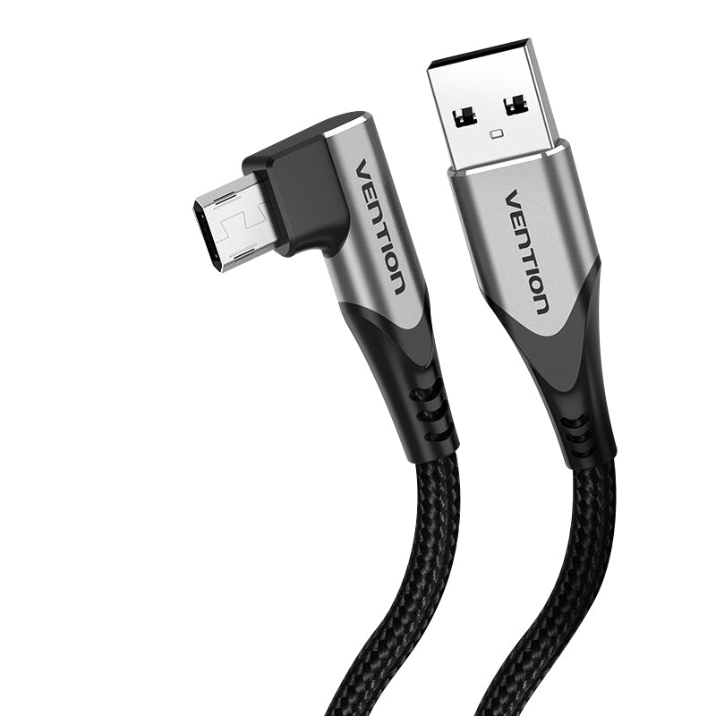 Vention USB 2.0 Male to Right Angle Micro-B Male Braided Nickel Plated Fast Charging Data Cable with 480Mbps Transfer Speed for Smartphones, Tablets (0.5M, 1M, 1.5M, 2M) | COBH