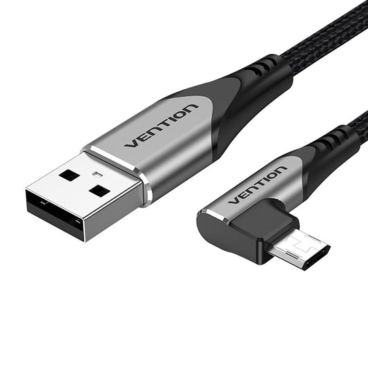 Vention USB 2.0 Male to Right Angle Micro-B Male Braided Nickel Plated Fast Charging Data Cable with 480Mbps Transfer Speed for Smartphones, Tablets (0.5M, 1M, 1.5M, 2M) | COBH