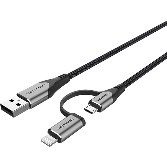 VENTION USB 2.0 to 2 in 1 Micro USB and Lightning Cable 480 Mbps Fast Charging Cable (0.5M, 1M) | CQH |