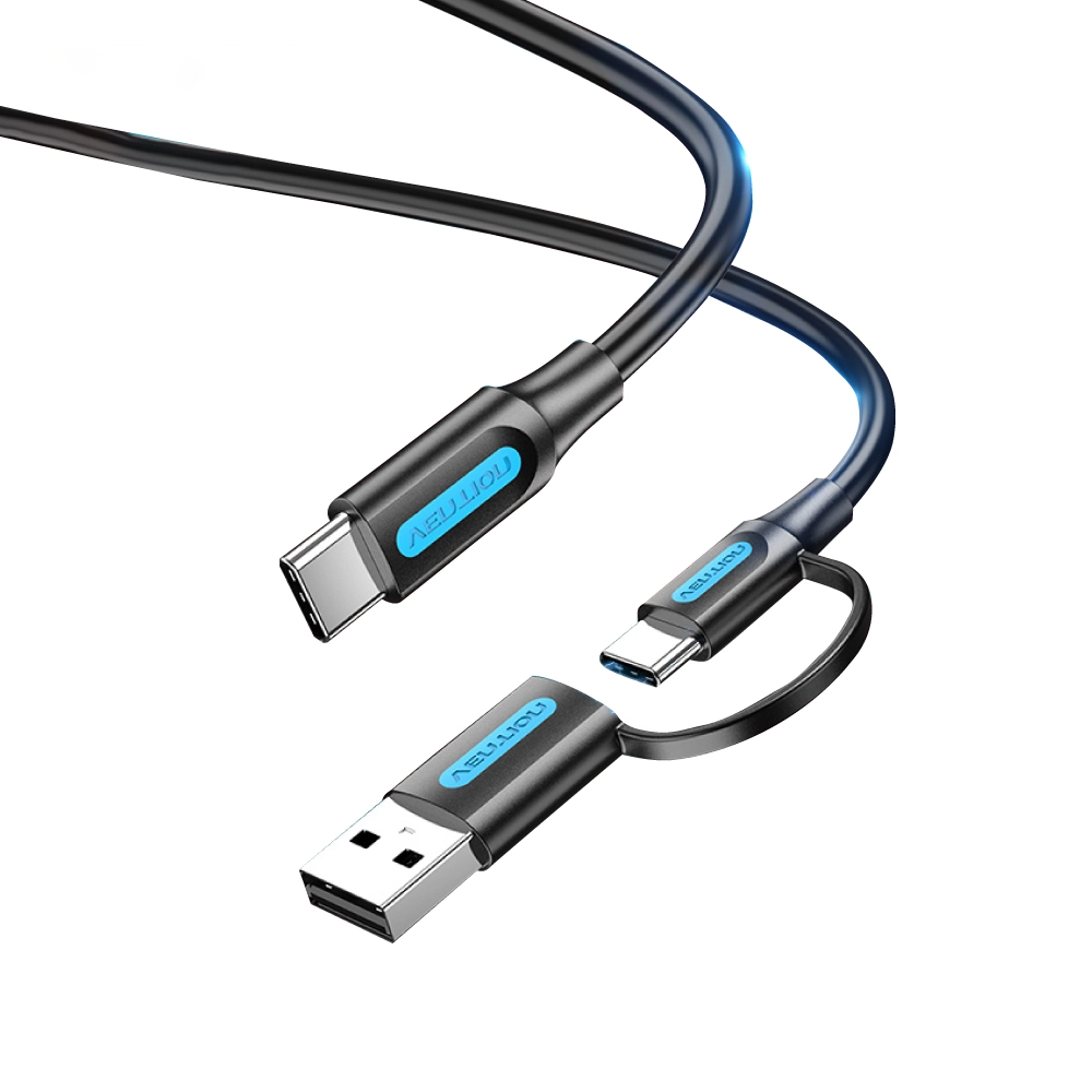 Vention 2 in 1 USB 2.0 and Type-C Male to USB-C Male Nickel Plated Data and Fast Charging Cable with 480Mbps Transfer Speed for Smartphones and Laptops (Available in 0.5M and 1M) | CQLB