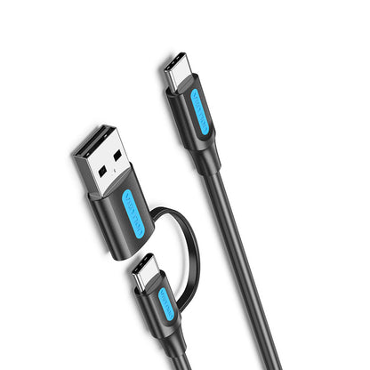 Vention 2 in 1 USB 2.0 and Type-C Male to USB-C Male Nickel Plated 0.5-Meter Data and Fast Charging Cable with 480Mbps Transfer Speed for Smartphones and Laptops (CQLBD)
