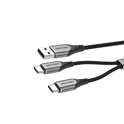 Vention USB 2.0 A Male to Dual USB Type-C Male Braided 1-Meter Nickel Plated Y-Splitter Data and Charging Cable for Smartphones, Tablets (CQOHF)