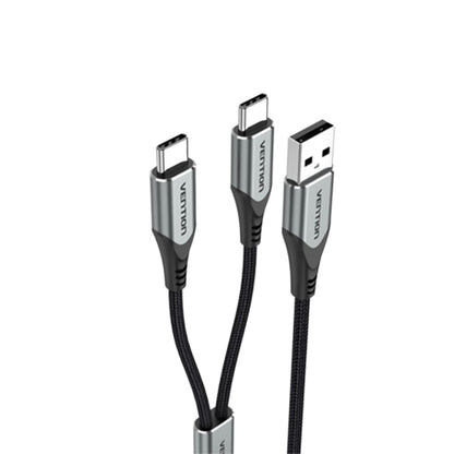 Vention USB 2.0 A Male to Dual USB Type-C Male Braided 1-Meter Nickel Plated Y-Splitter Data and Charging Cable for Smartphones, Tablets (CQOHF)