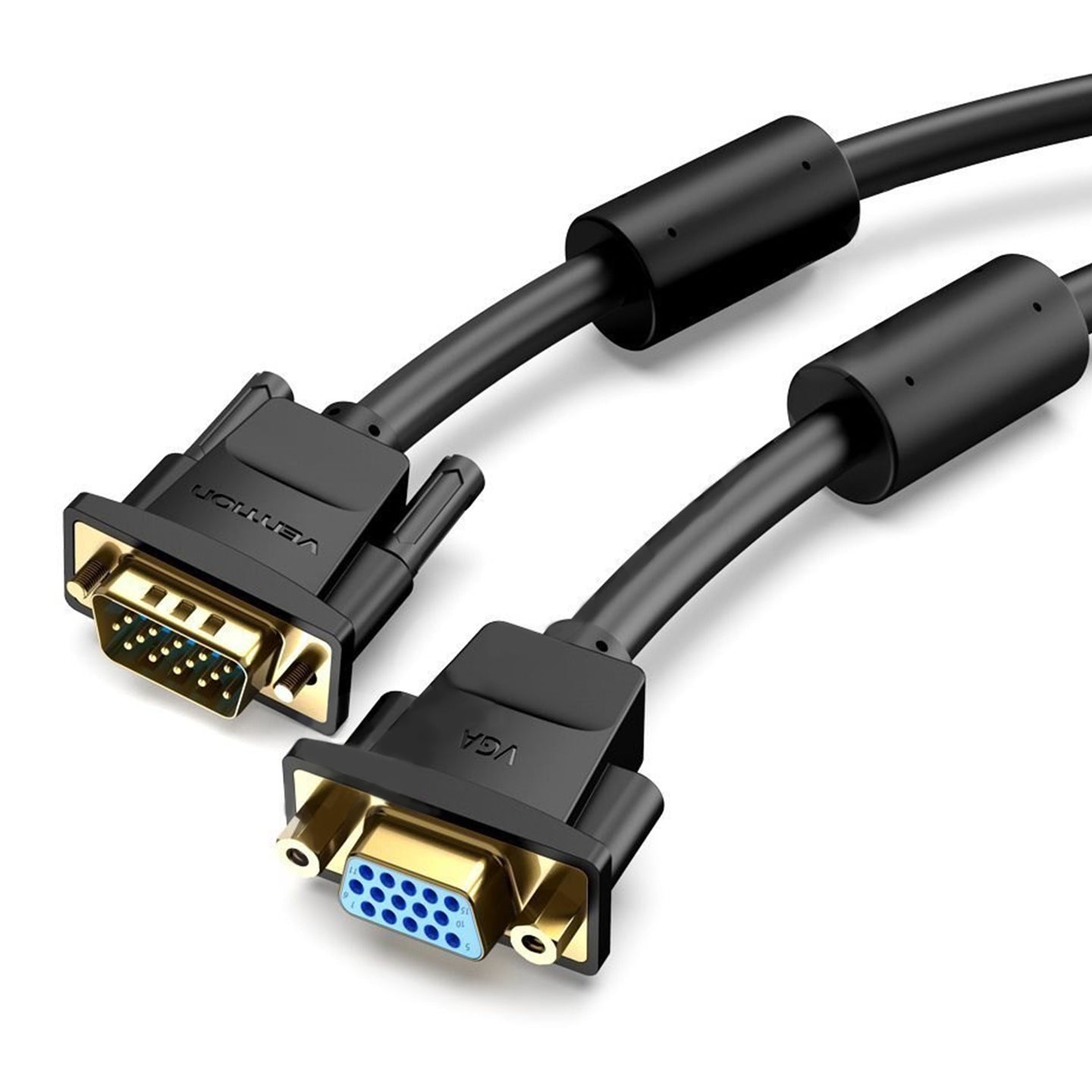 Vention VGA Male to VGA Female (3+6) Gold-Plated Extension Cable Cord with Full HD Resolution for Laptop and Projector (Available in 1M, 1.5M, 2M, 3M) | DAGB
