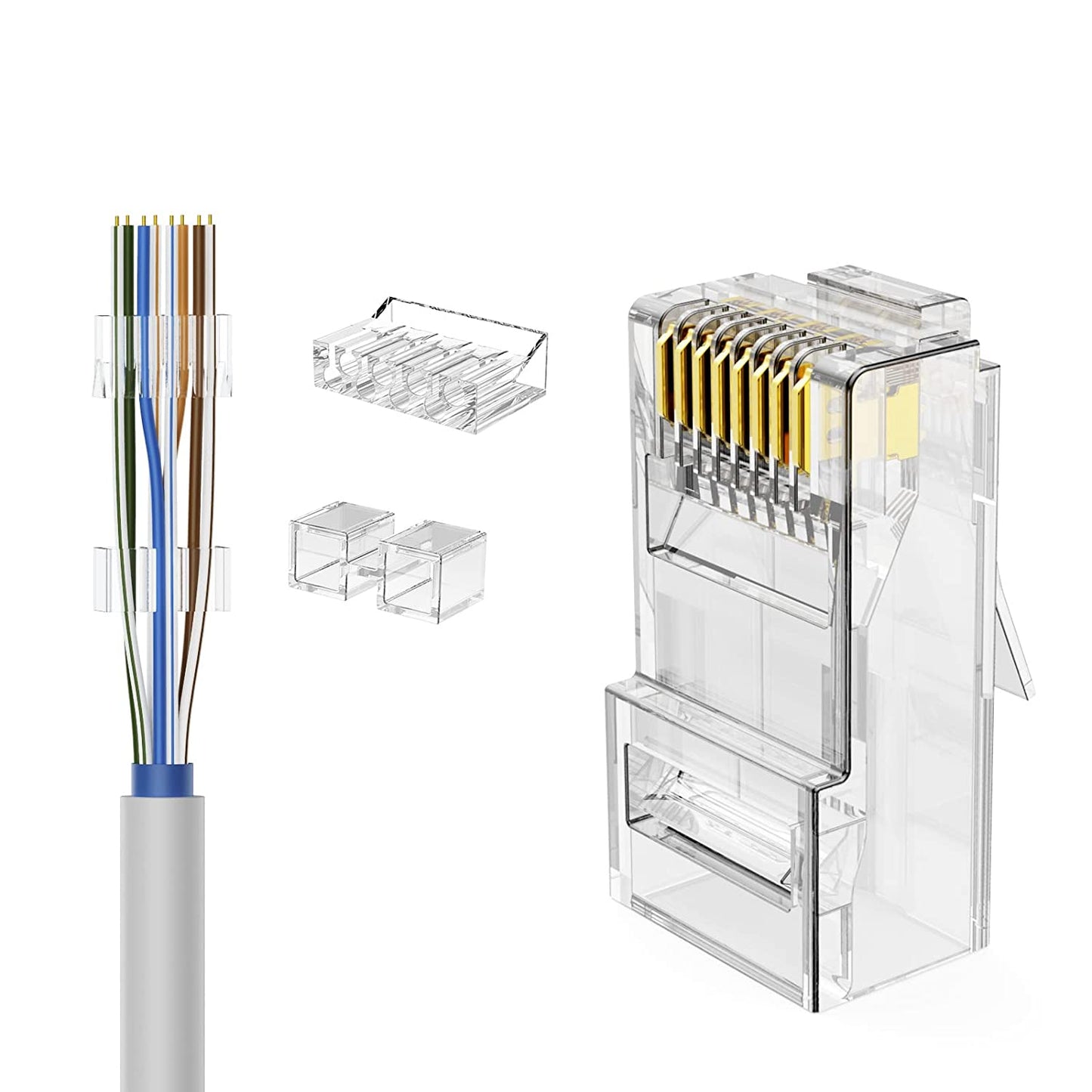 Vention IDGR0 / IDFR0 FTP / UTP CAT6A RJ45 100pcs Transparent Modular Wire Plug Connector with Metal Shielded Shell for Stable Transmission 100 Pieces