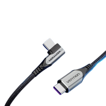 [CLEARANCE] Vention USB-C Male to Right Angle Male Charging Cable 480Mbps 90 Degree Braided Nickel-Plated for Smartphones (Gray) (0.5M, 1M) | TAKH
