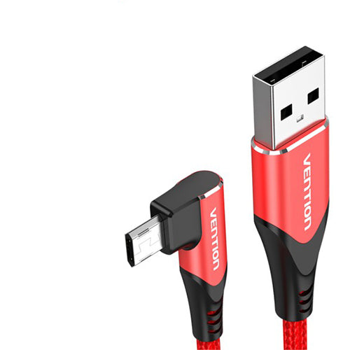[CLEARANCE] Vention USB 2.0 to Micro-B Cotton Braided Right Angle Cable 90 Degree Cord for Smartphones (Red) (2M)