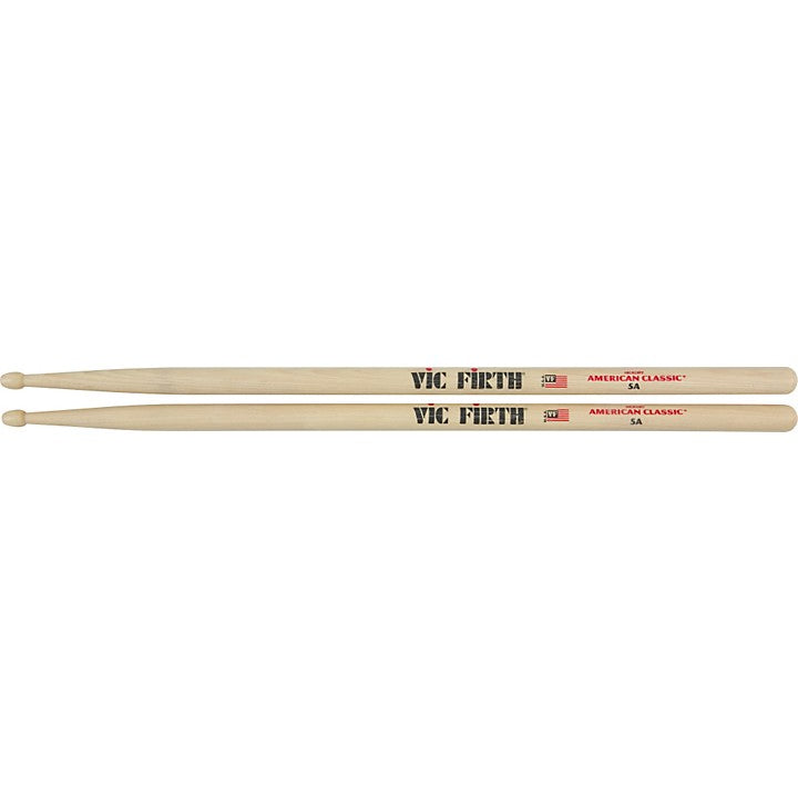 Vic Firth American Classic 5-Pair 5A Wood Tip Drumsticks with Free Medium T-Shirt for Drummers | P5A.5-PTS14M.1