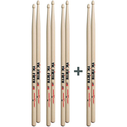 Vic Firth American Classic 5B Wood Tip Drumsticks with Medium Tapers (Pack of 4) for Drums and Percussion | P5B.3-5B.1