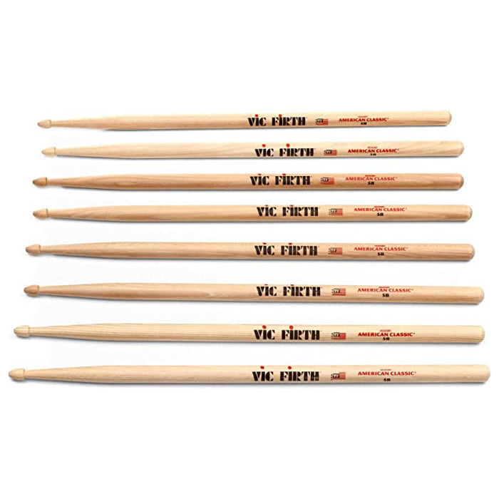 Vic Firth American Classic 5B Wood Tip Drumsticks with Medium Tapers (Pack of 4) for Drums and Percussion | P5B.3-5B.1