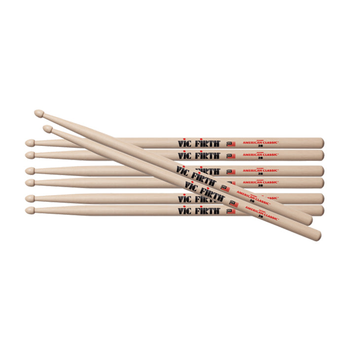 Vic Firth American Classic 5B Hickory 4-Pair Drumsticks Barrel Tip Wood with Free Towel for Drummers | P5B.4-PTOWL.1