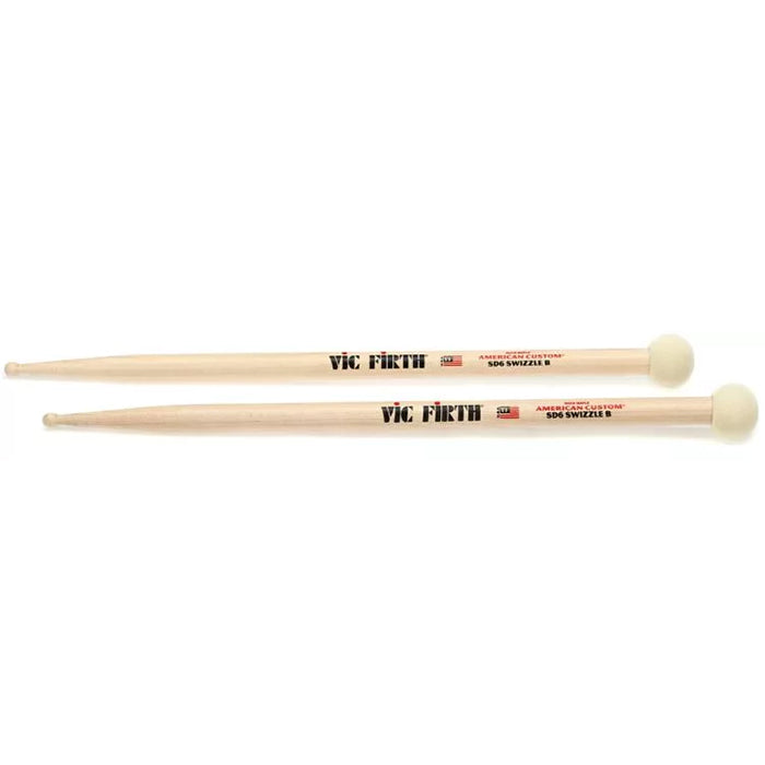 Vic Firth SD6 American Custom Swizzle B Maple Round Tip Drumsticks with Short Taper for Jazz Drummers